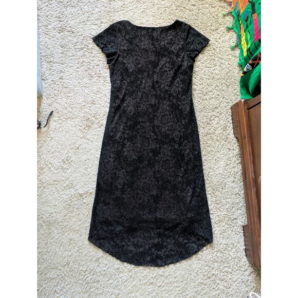 VTG AGB Byer Dress 10P Black-Red Rhinestone Floral Asymmetric Hem WhimsigothGoth - Picture 2 of 7